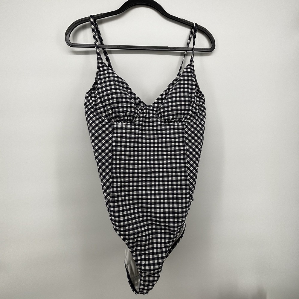 Tory Burch Women's Gingham Check Blue White Underwire One Piece Swimsuit XL